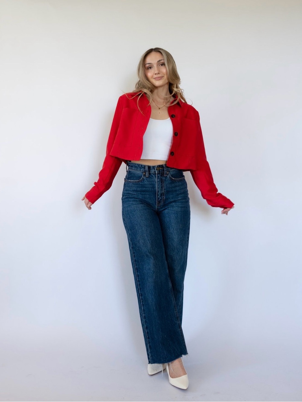Kamryn Solid Double Pocket Cropped Jacket